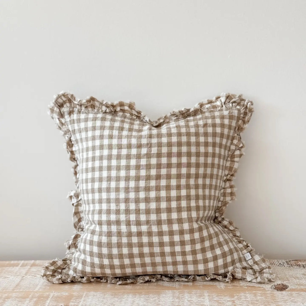 Hallie Light Brown Gingham Cushion, 45cm
