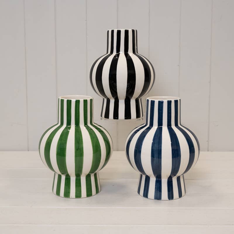 Painted Striped Ceramic Round Vase