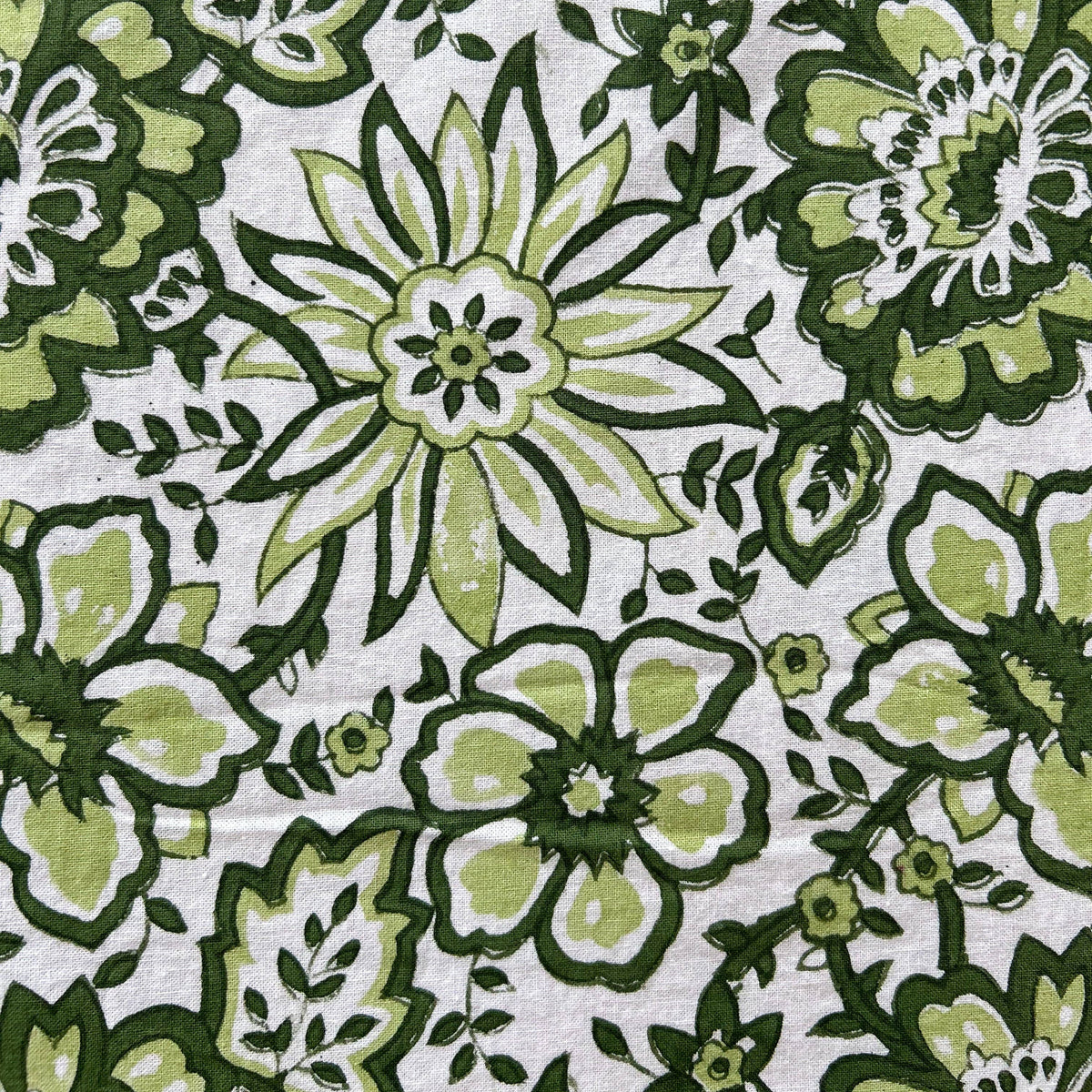 MEADOW GREEN hand block printed tablecloth - 2 sizes