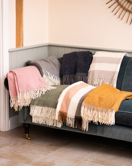 CAMEL/GREY PURE WOOL THROW