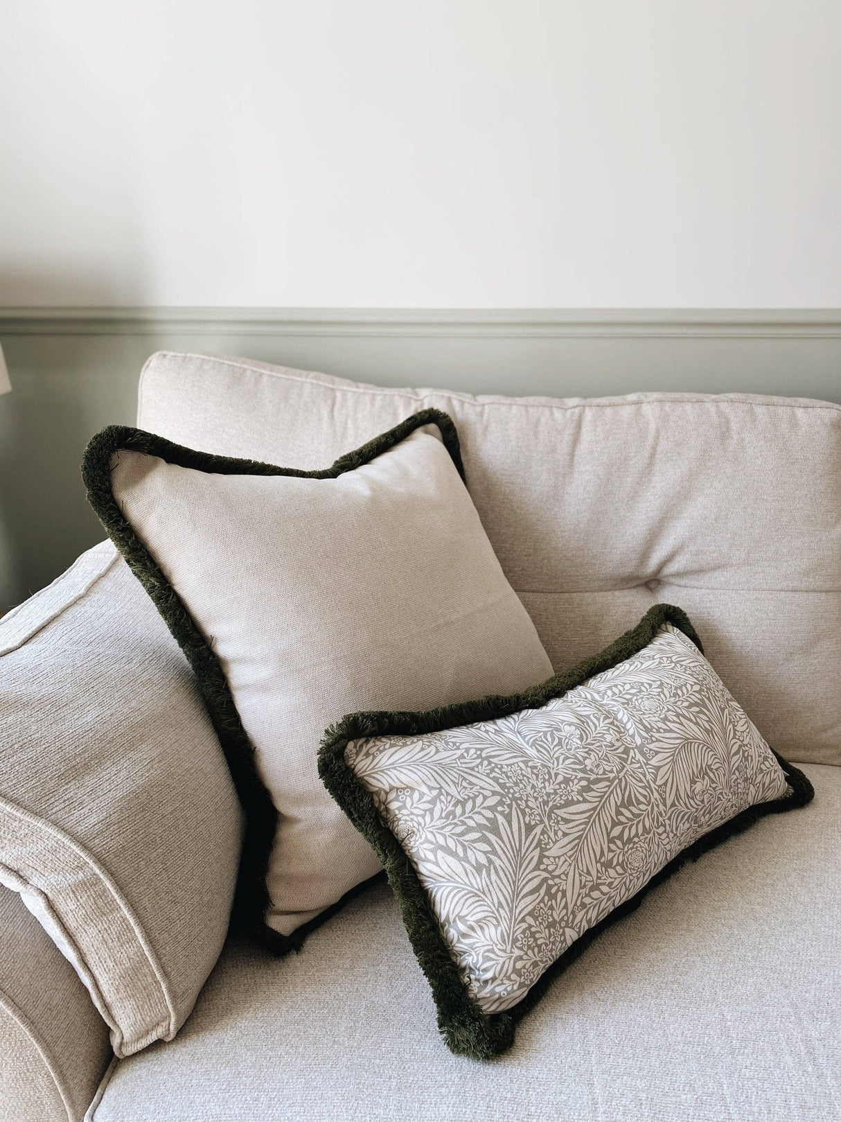 The Delilah Green Floral Fringed Cushion/2 Sizes