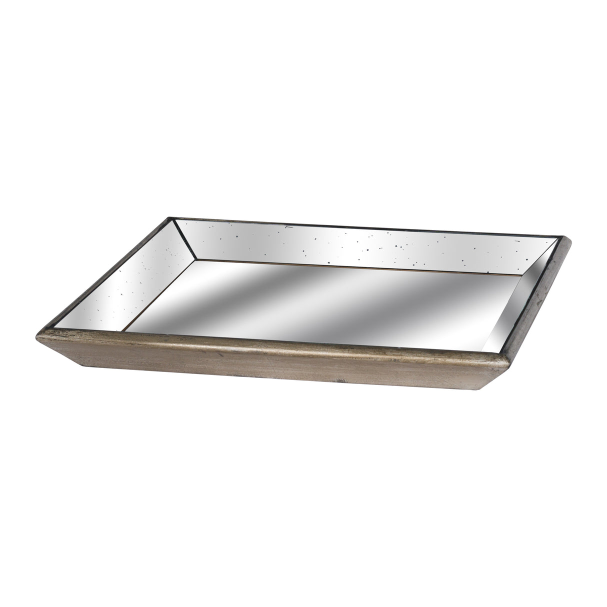 Astor Distressed Mirrored Tray With Wooden Detailing 50cm Square
