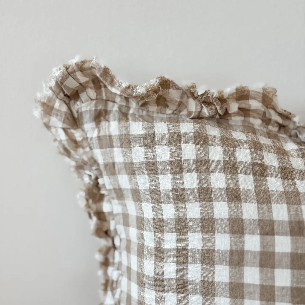 Hallie Light Brown Gingham Cushion, 45cm