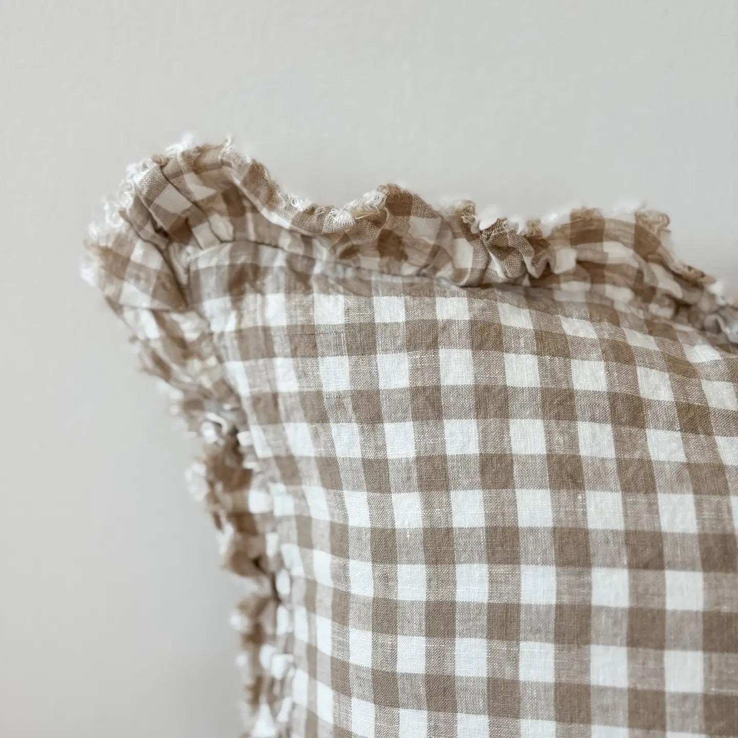 Hallie Light Brown Gingham Cushion, 45cm