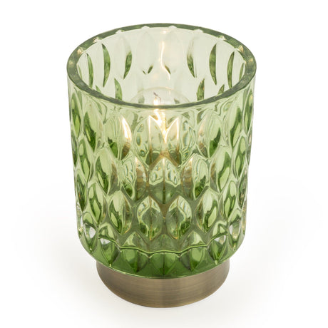 LED Lamp Table Embossed Green and Brushed gold 15cm