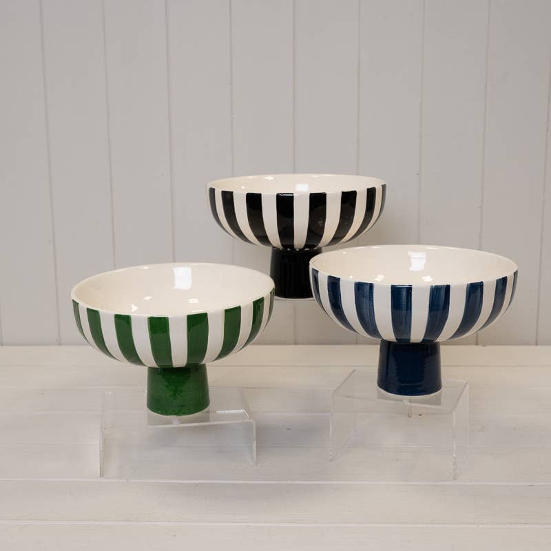 Painted Striped Ceramic Bowl - 2 colours