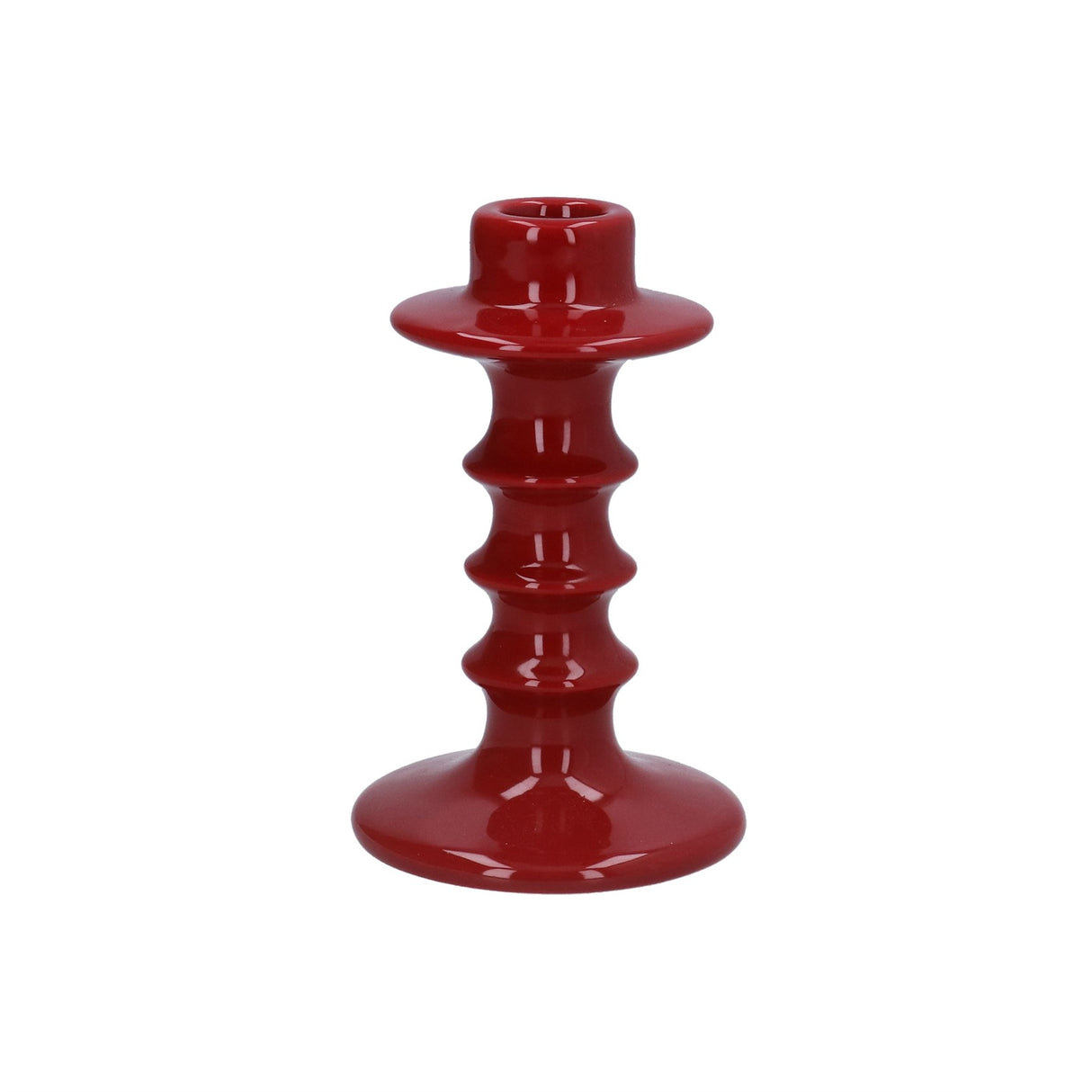 Ceramic Candle Holder - Dark Red Hooped - 2 sizes