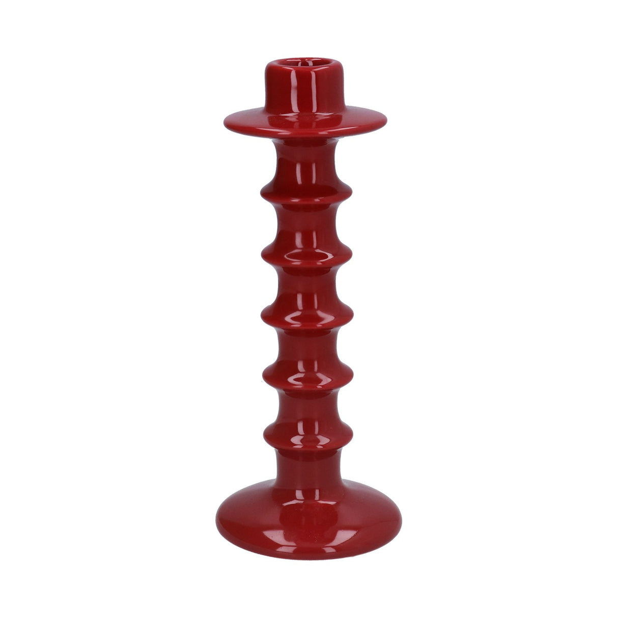 Ceramic Candle Holder - Dark Red Hooped - 2 sizes