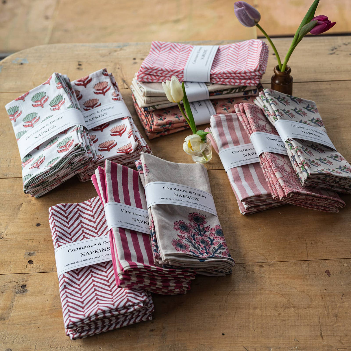 LIGHT PINK STRIPE set of 4 cotton napkins
