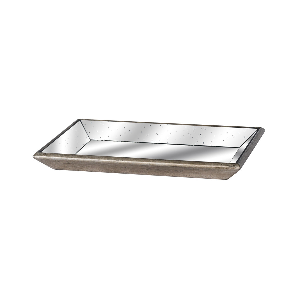 Astor Distressed Mirrored Tray With Wooden Detailing 50cm Square