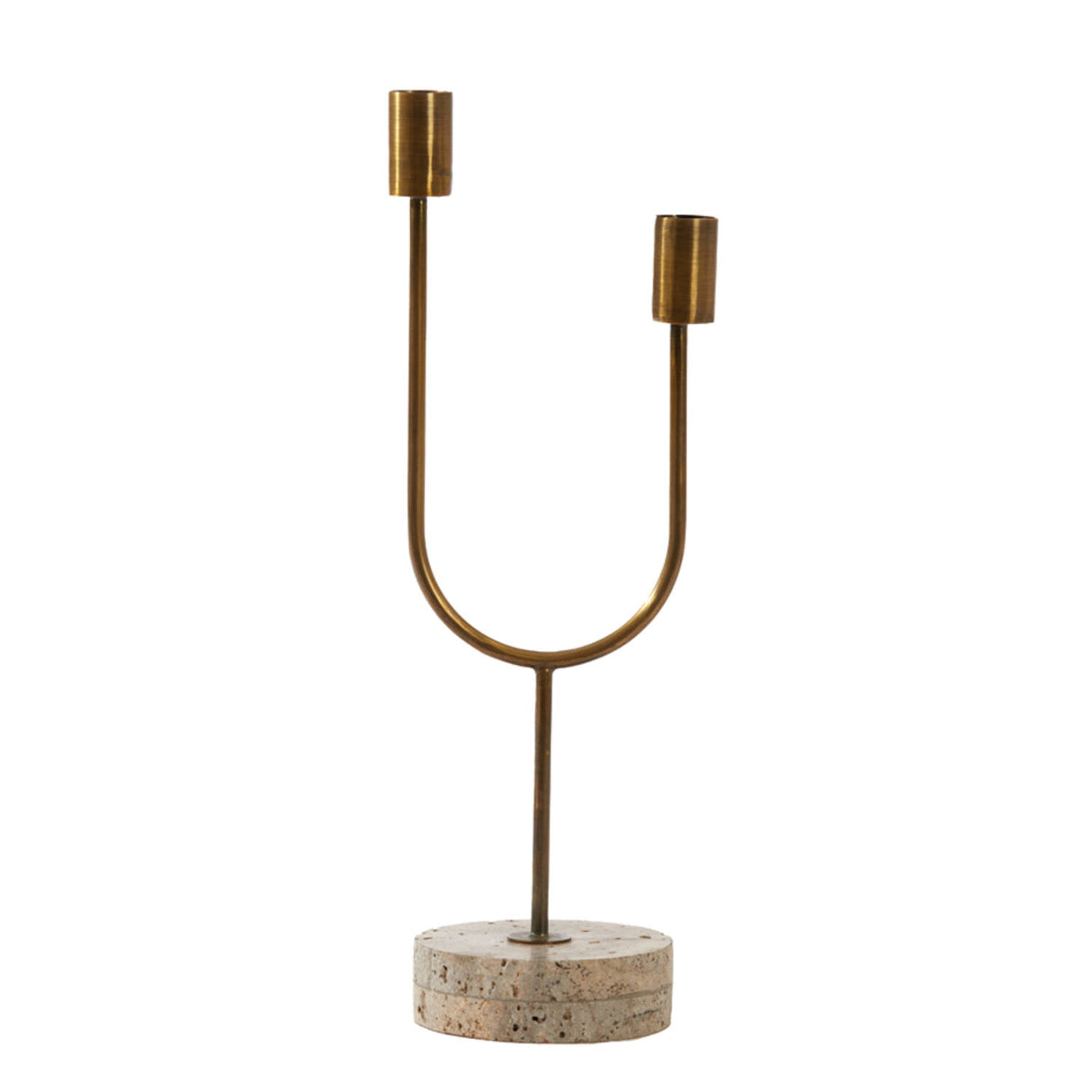 FLORIKE Candlestick Brass with Travertine Base