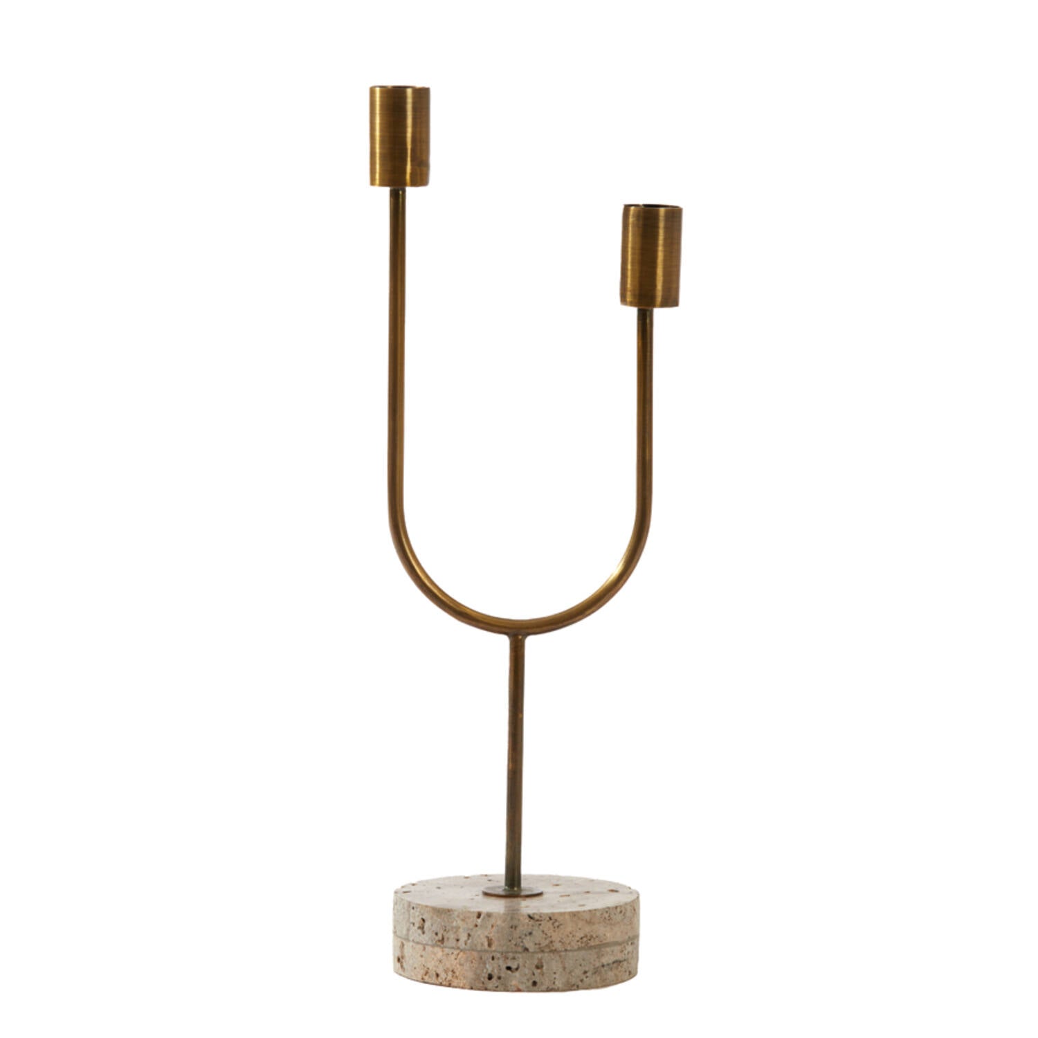 FLORIKE Candlestick Brass with Travertine Base