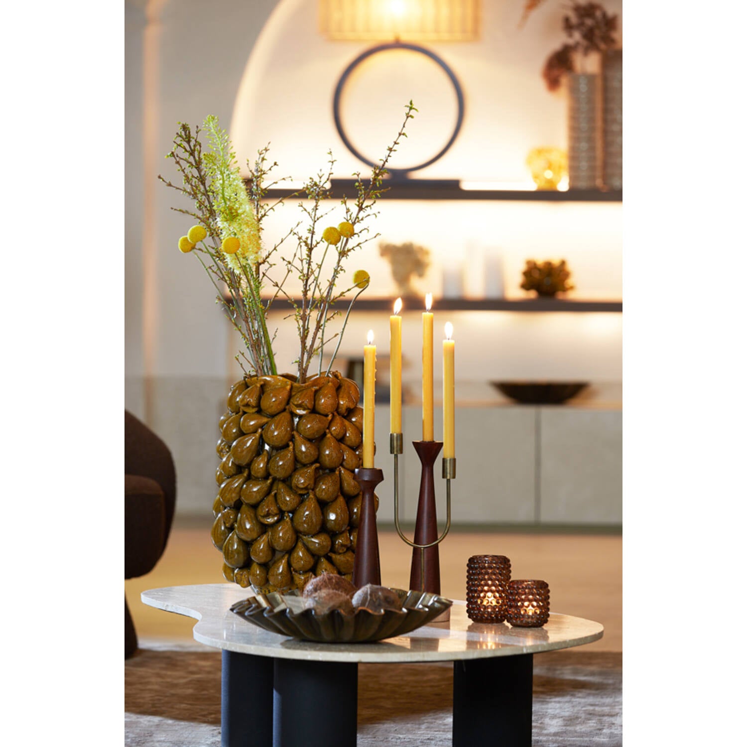 FLORIKE Candlestick Brass with White Marble Base