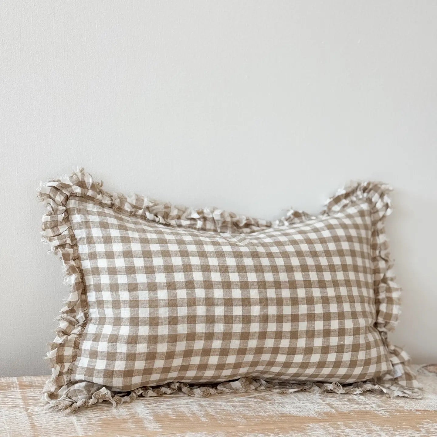 Hallie Light Brown Gingham Cushion, 50x30cm