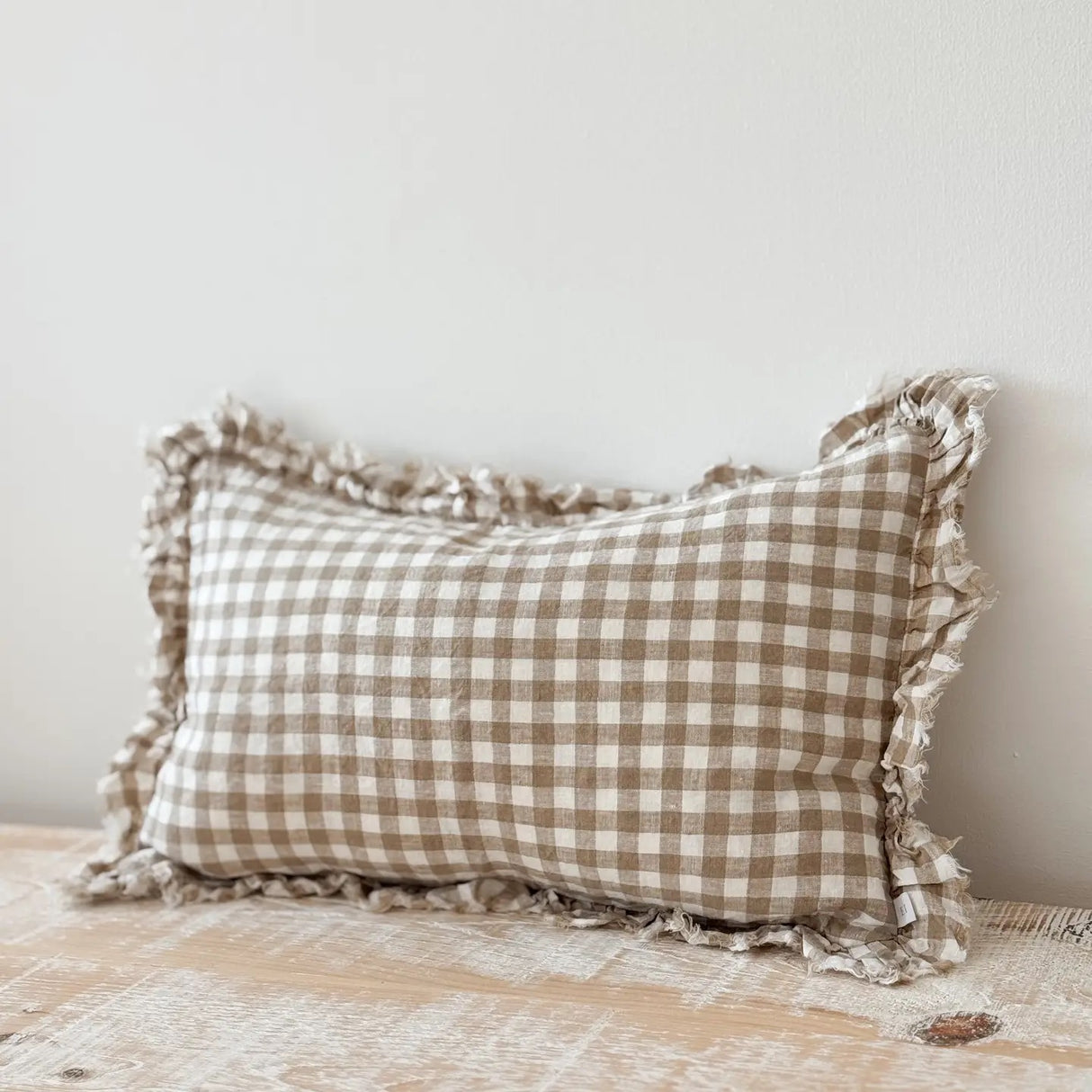 Hallie Light Brown Gingham Cushion, 50x30cm