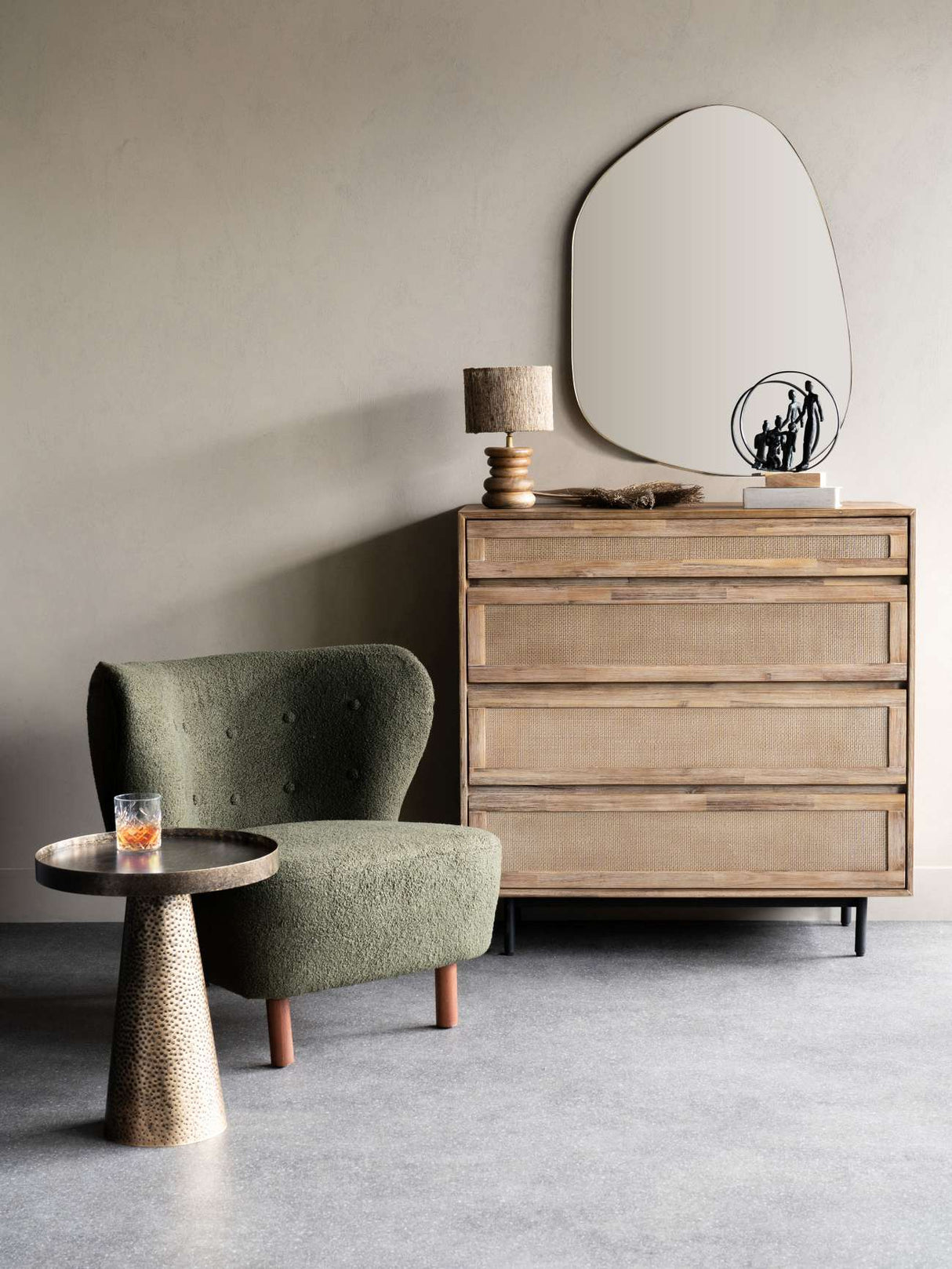 Libra Leon Solid Wood Table Lamp with Silk Jute Shade- Large