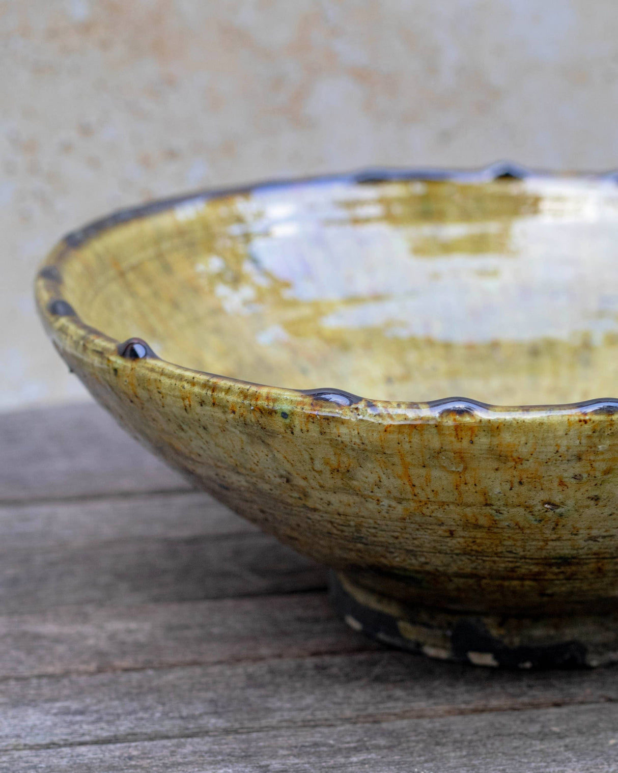 Handmade Moroccan Tamegroute Ochre Ceramic Serving Bowl