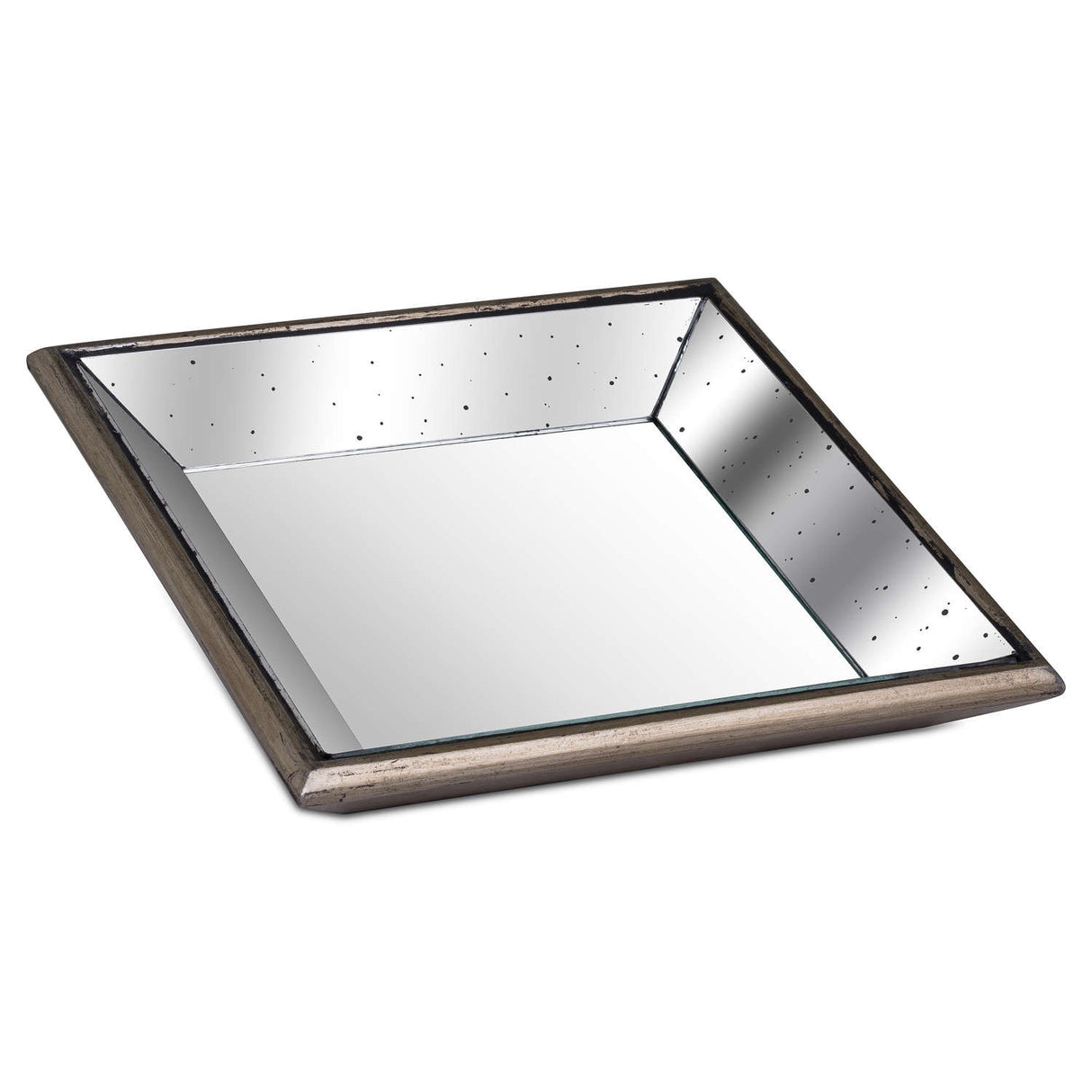 Astor Distressed Mirrored Tray With Wooden Detailing 50cm Square