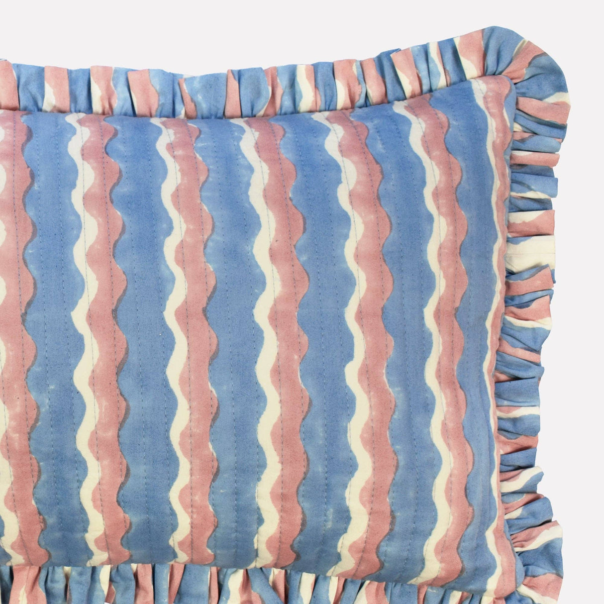Cotton Quilted Frill Cushion | Whirly | Blueberry | 2 sizes