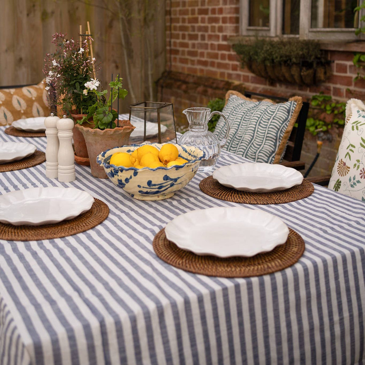 WOVEN INDIGO STRIPE TABLECLOTH – 100% Cotton | 150 x 280 cm