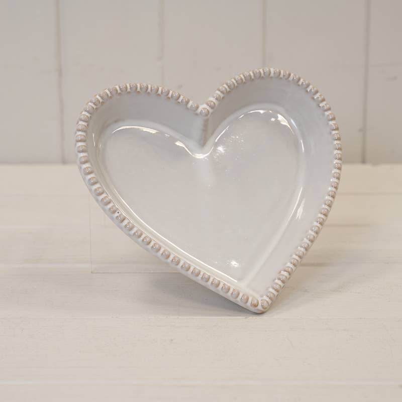 Ceramic Heart Shaped Plate with Bobble Rim