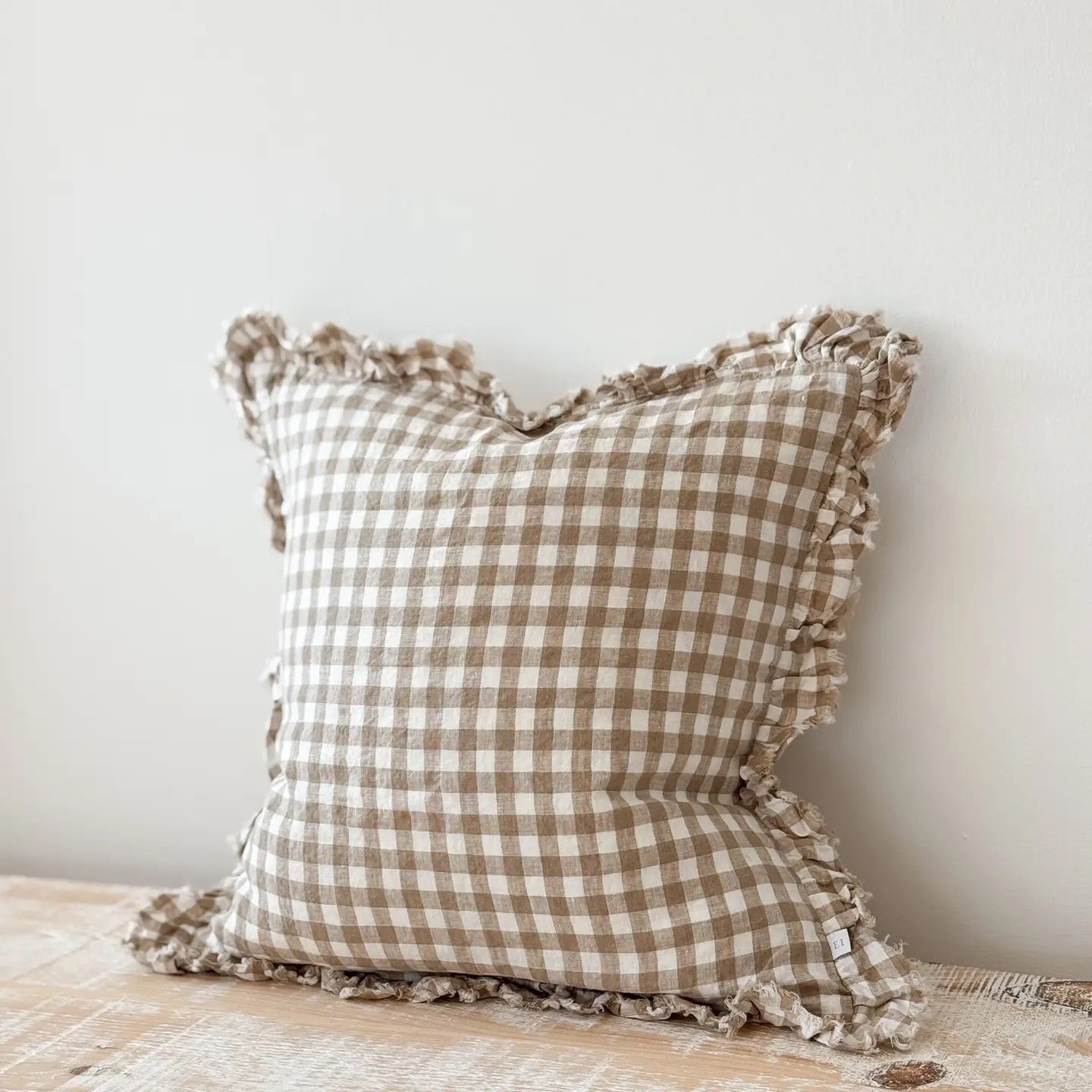 Hallie Light Brown Gingham Cushion, 45cm
