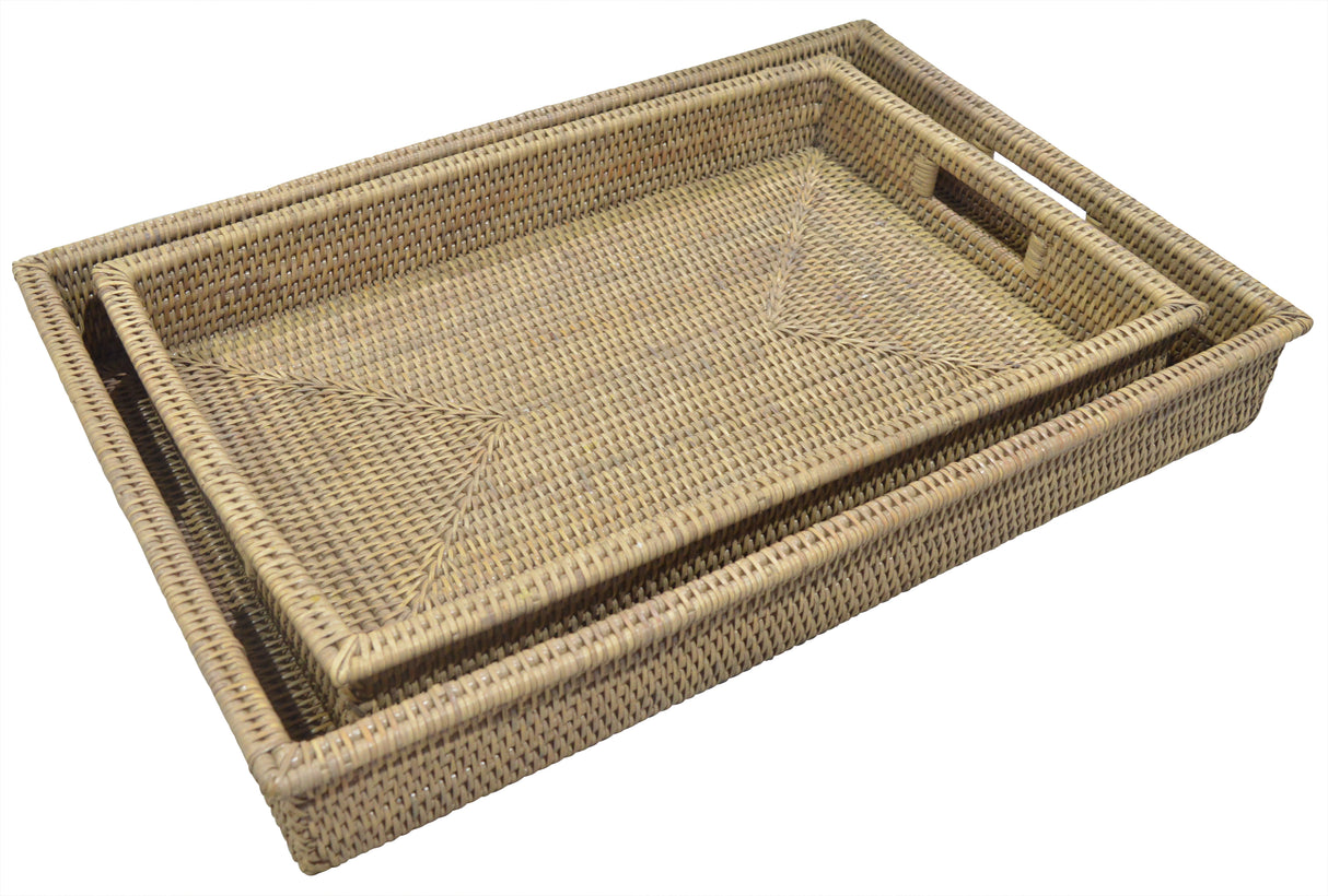 RATTAN RECTANGLE TRAYS - NUDE WASH- 2 SIZES