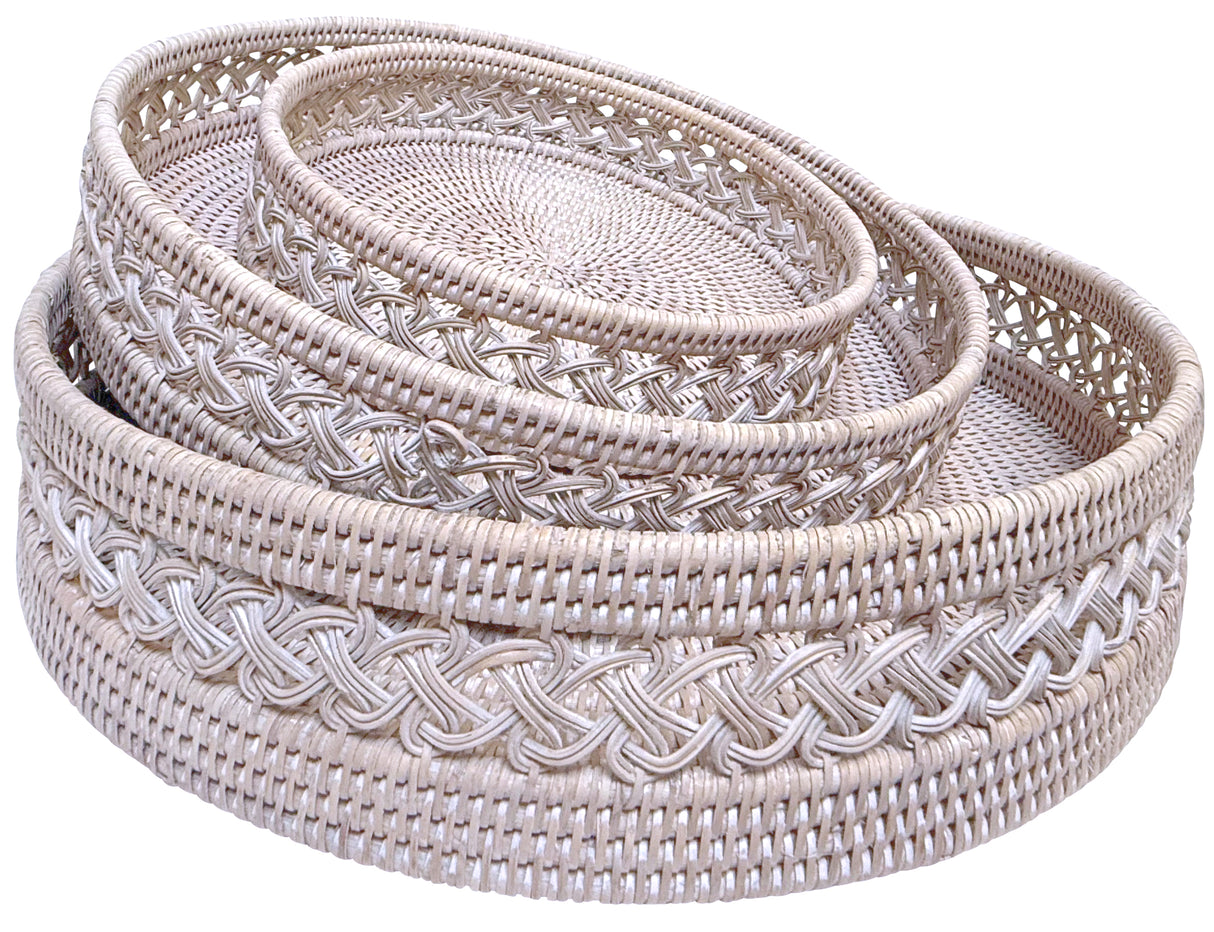 Round detailed Rattan Trays - 3 sizes