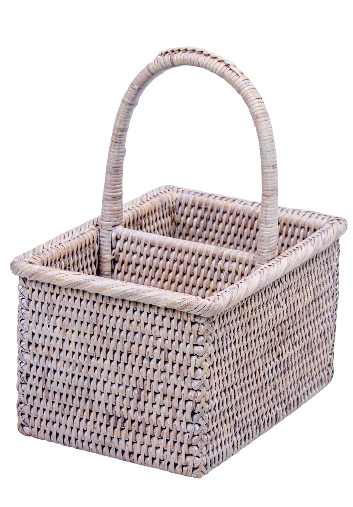 2 SECTION RATTAN UTENSIL CADDY WITH FLAT HANDLE