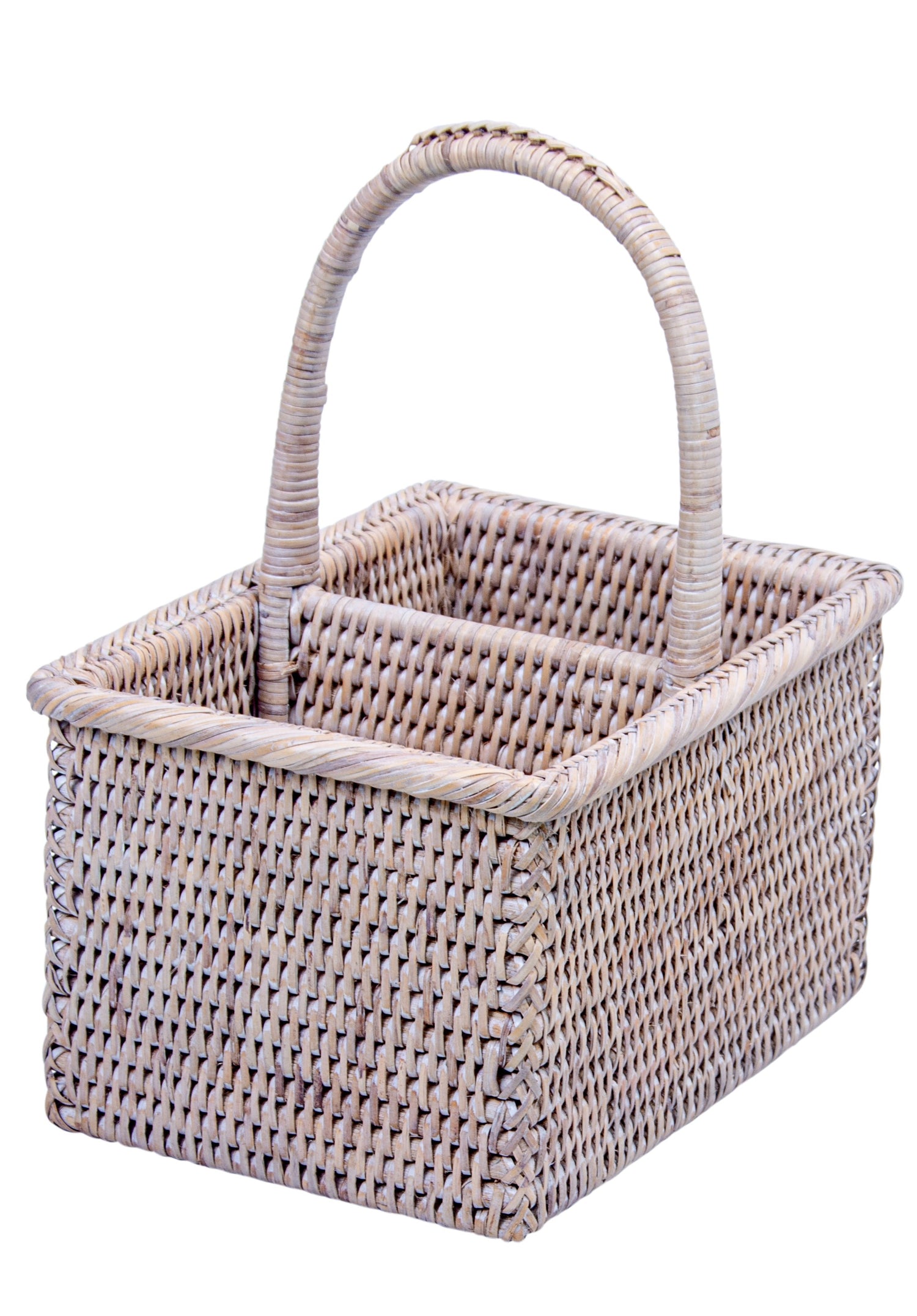 2 SECTION RATTAN UTENSIL CADDY WITH FLAT HANDLE