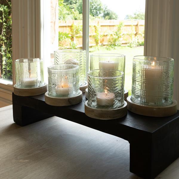 Herringbone Glass Candle Holder Small