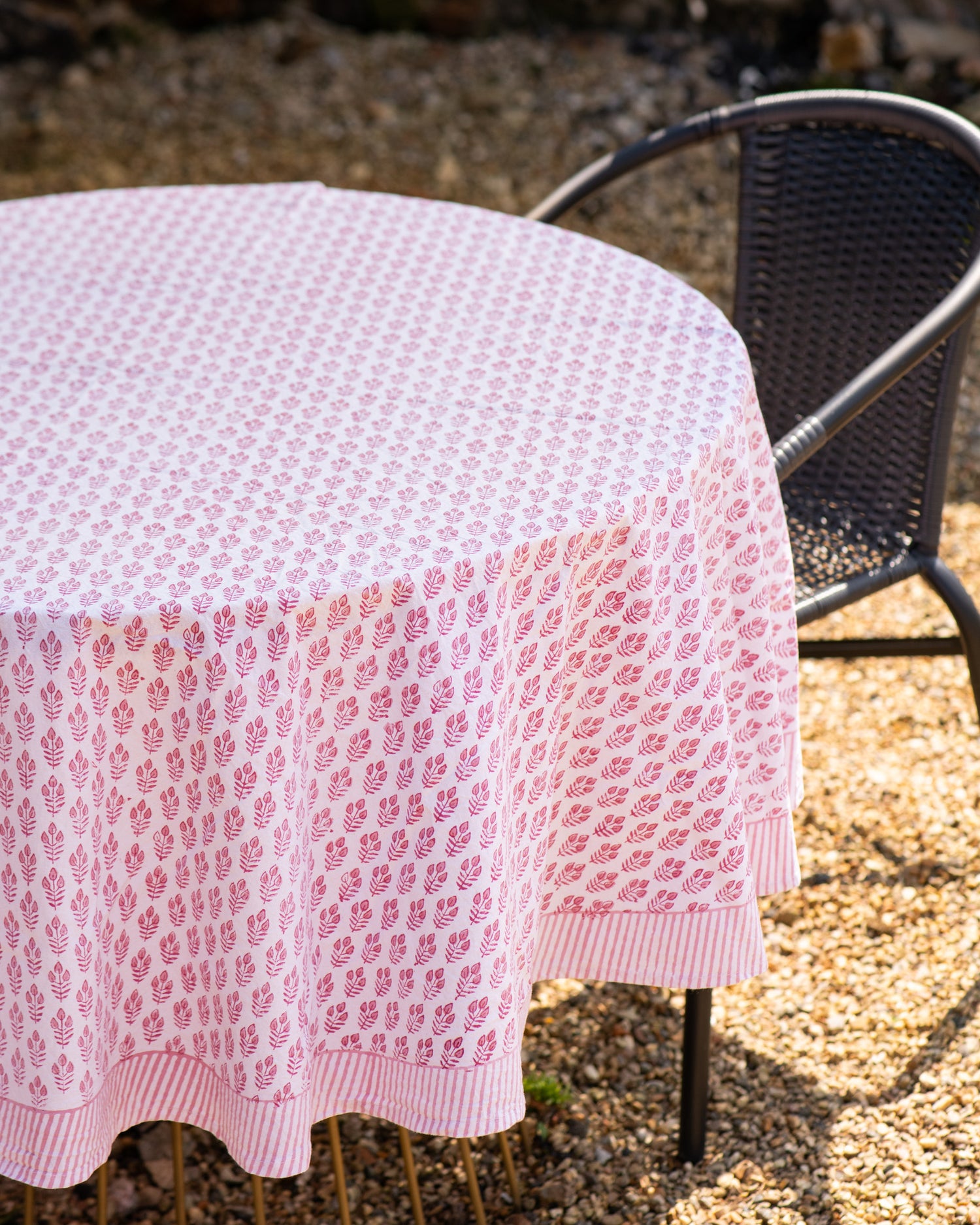 Pretty in Pink Cotton Hand Block Printed Tablecloth - 4 sizes