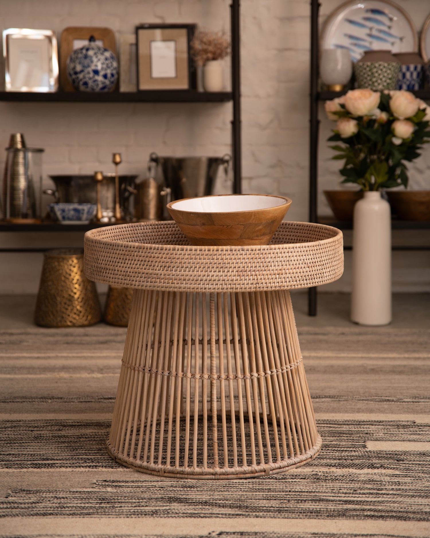 RATTAN COFFEE TABLE (METAL FRAME)