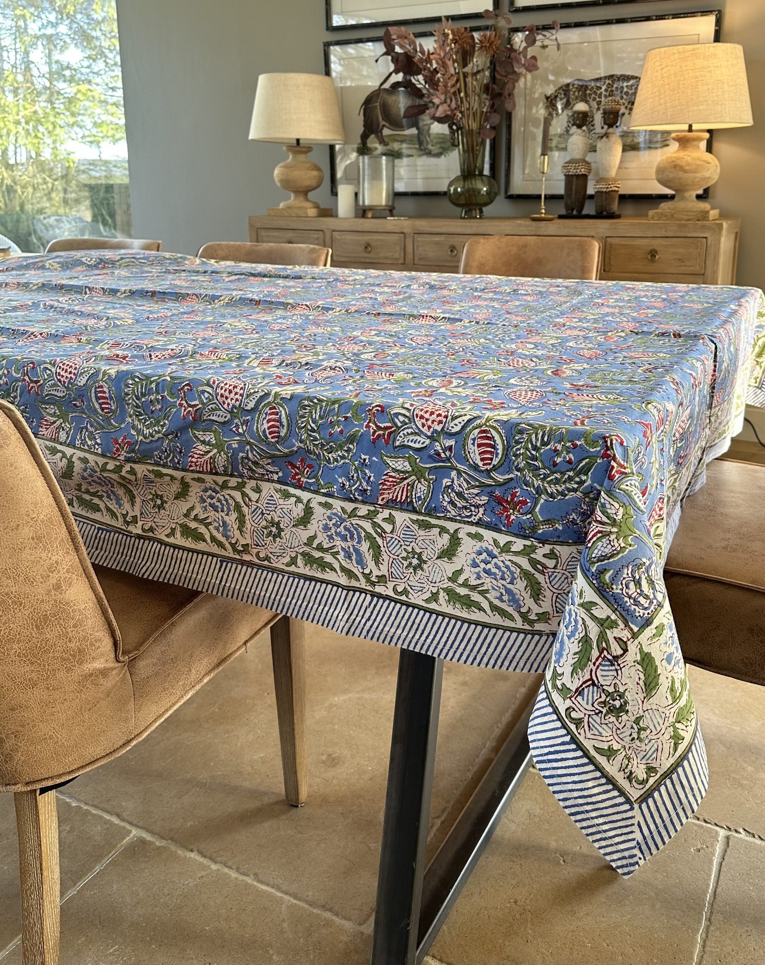 CHAMKEE Cotton Hand Block Printed Tablecloth