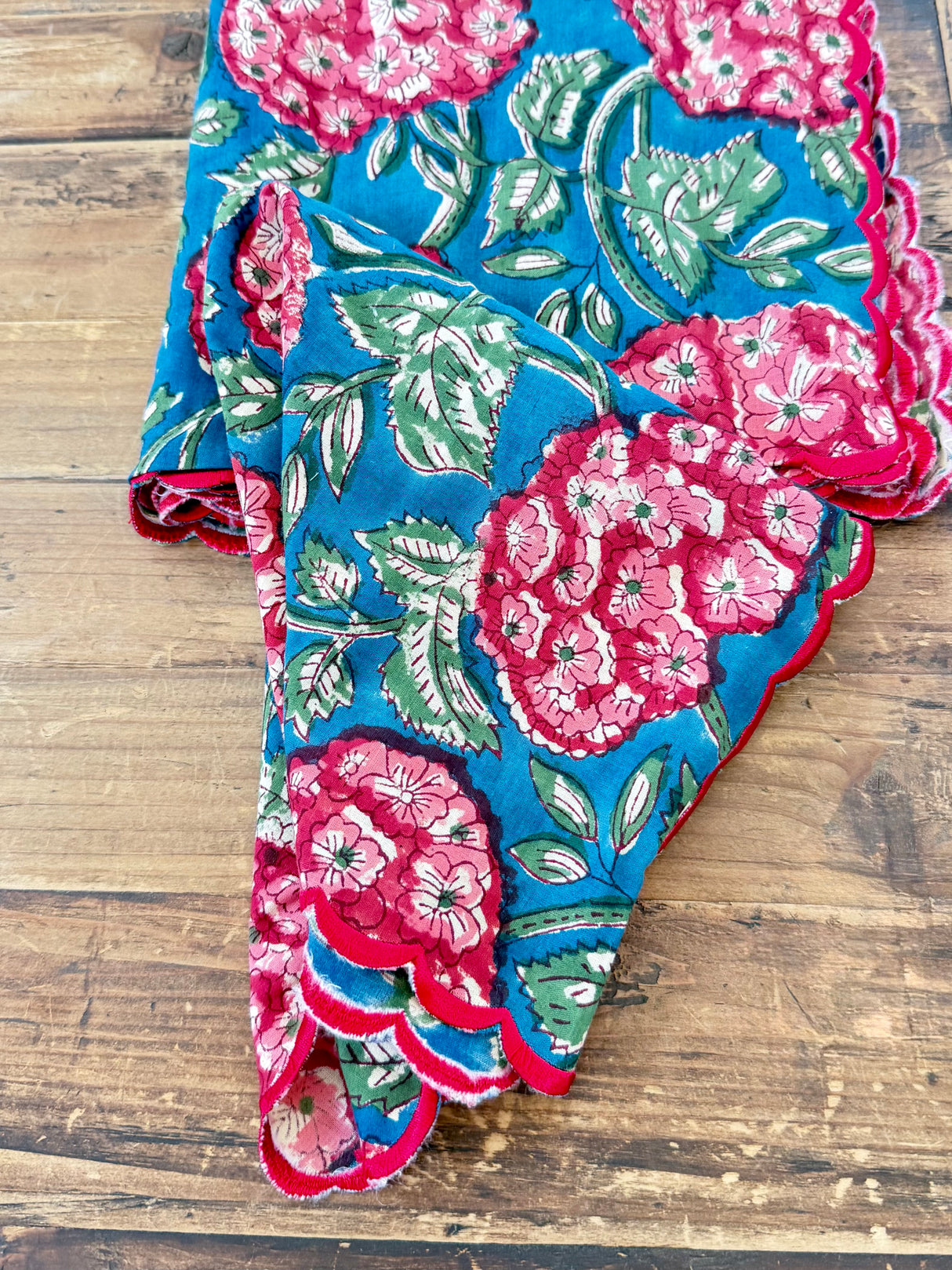 Red Floral Hand Block Print Napkin S/6