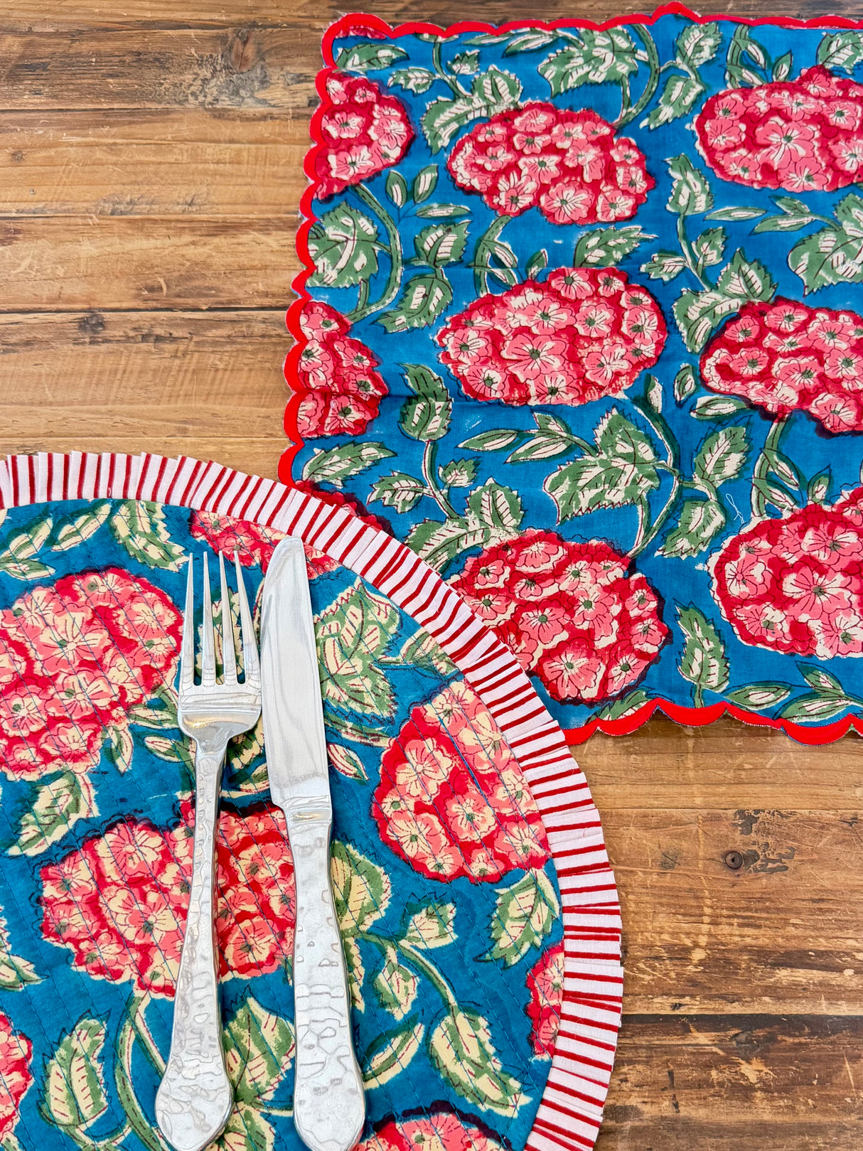 Red Floral Hand Block Print Napkin S/6