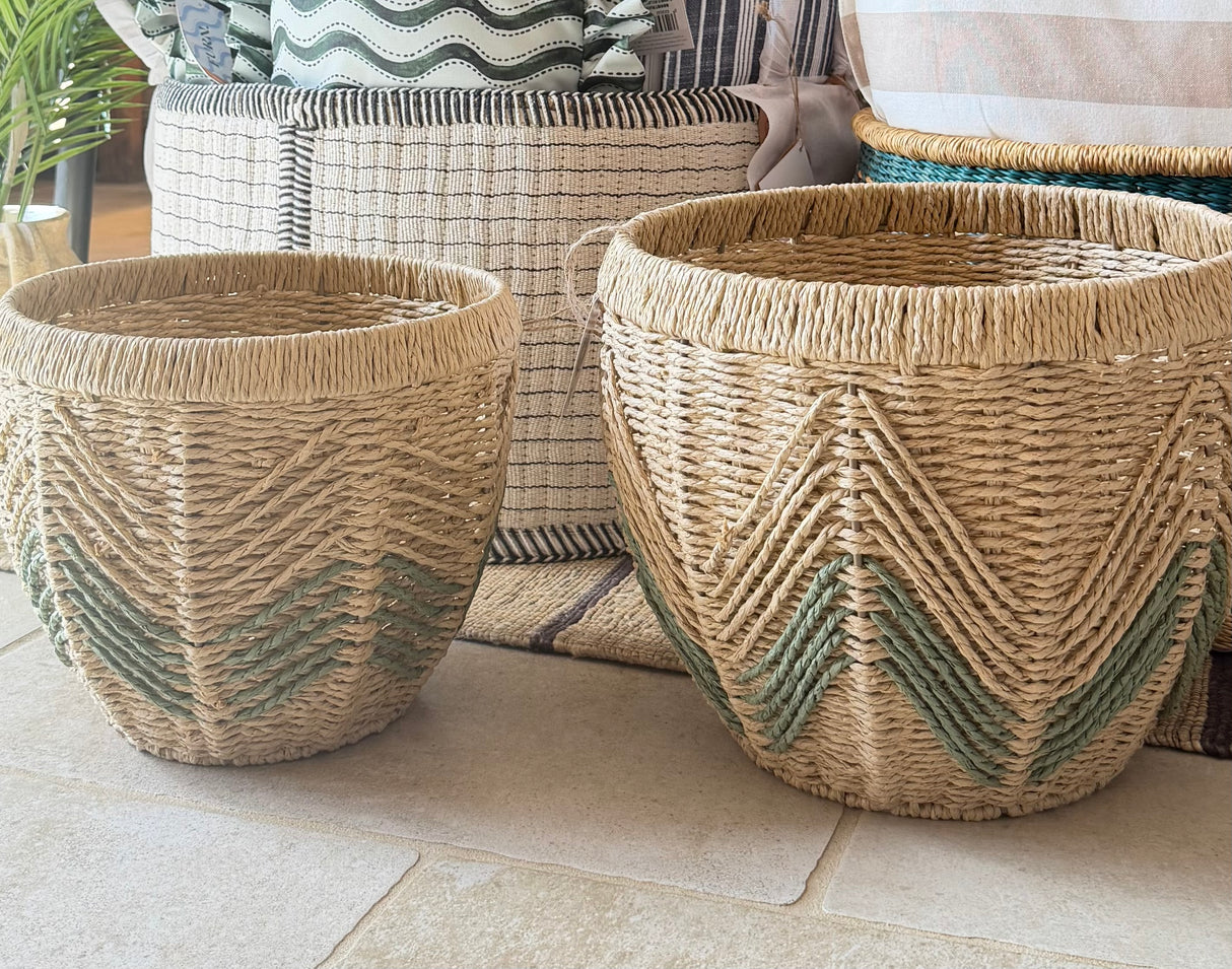 BROOKHAM SET OF 2 SAGE CHEVRON BASKETS