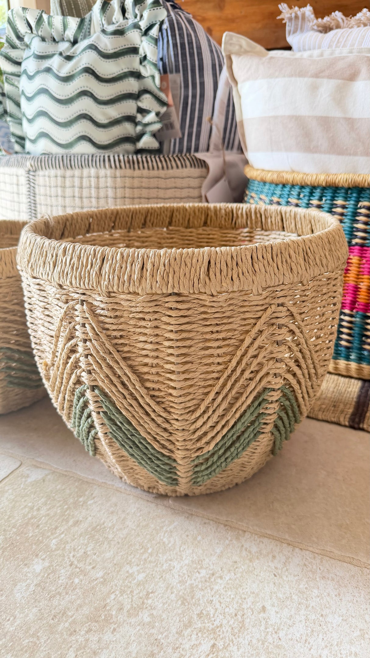 BROOKHAM SET OF 2 SAGE CHEVRON BASKETS