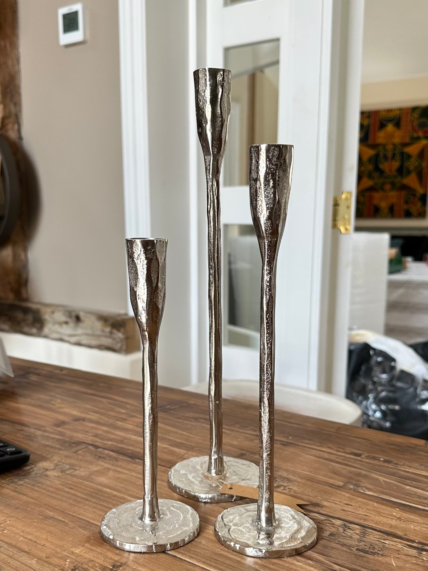 Finsbury Candle Stick Raw Silver 3 sizes 1 set