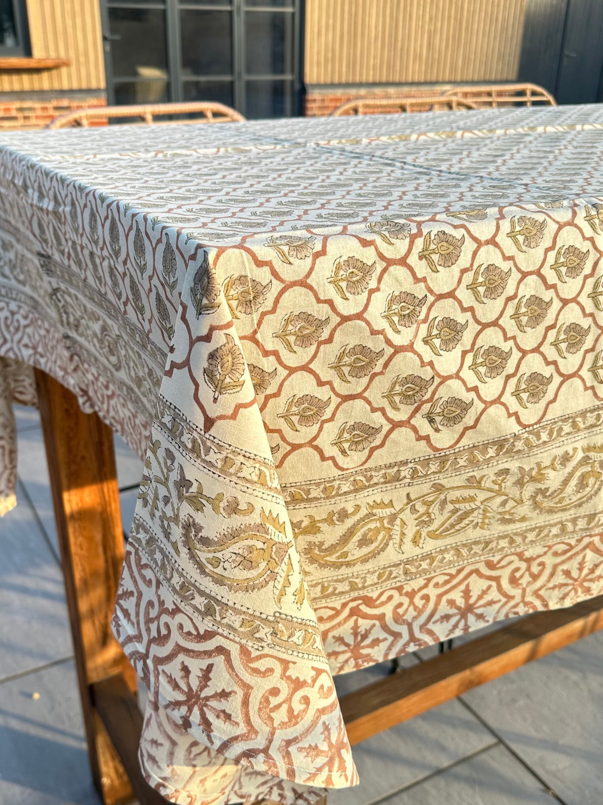 XL - Della Cotton Hand Block Printed Tablecloth