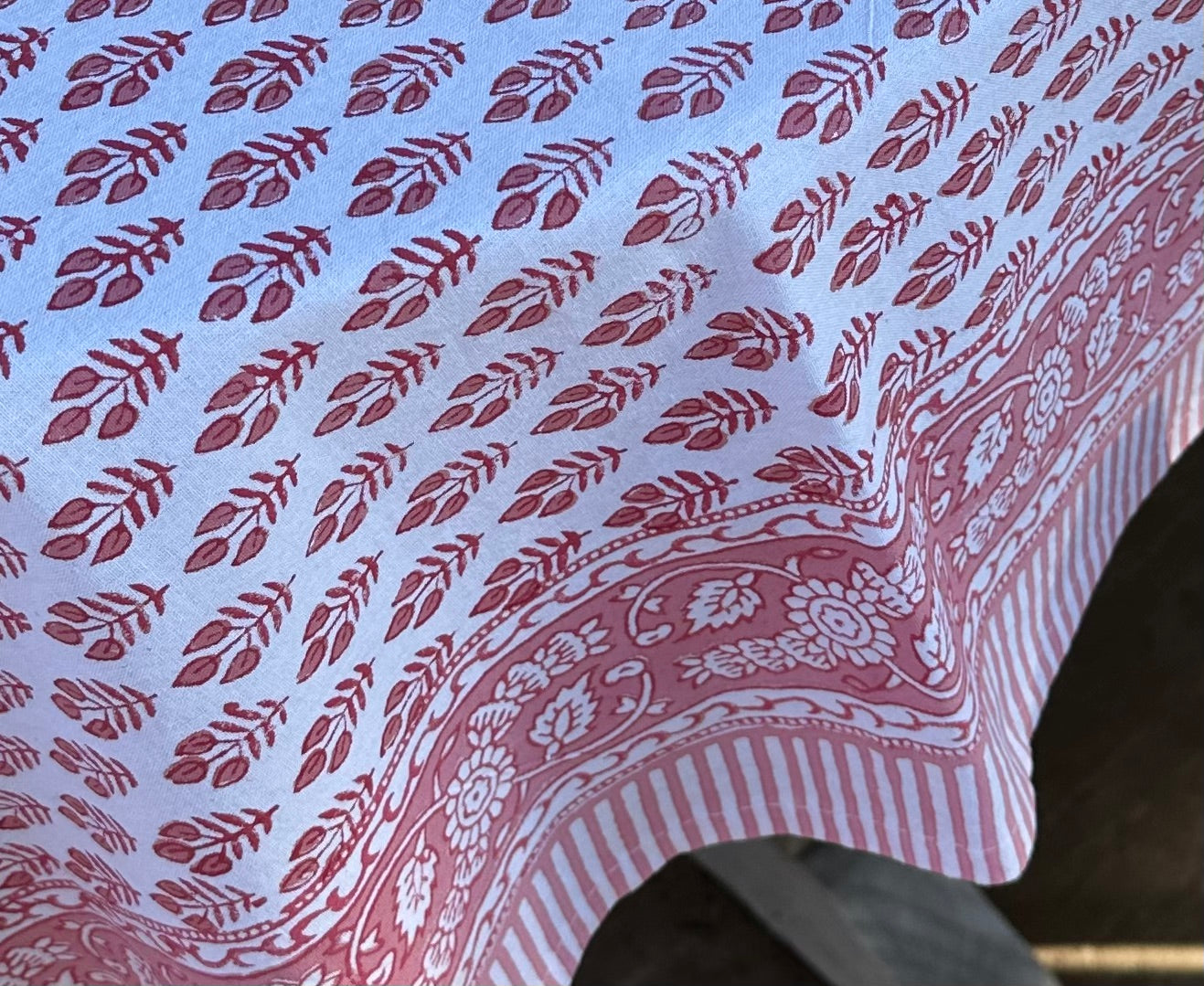 Pretty in Pink Cotton Hand Block Printed Tablecloth - 4 sizes
