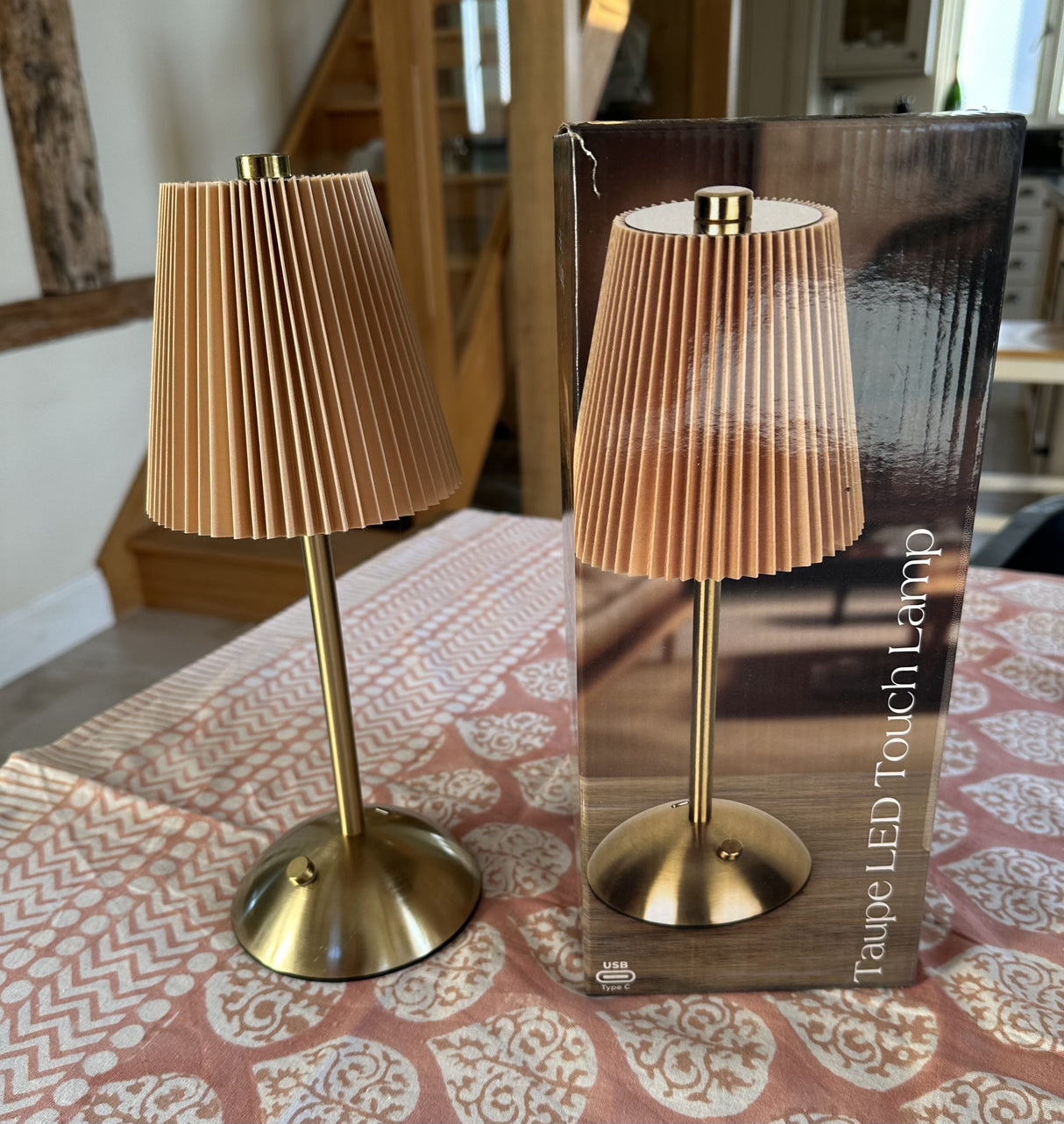 Metal LED Table Lamp - Rechargeable Taupe/Terracotta 30cm