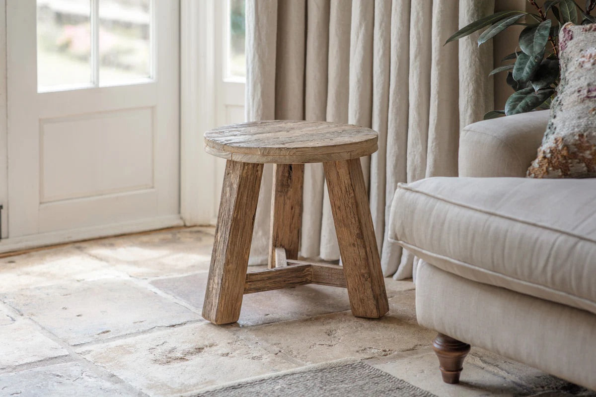 NKUKU - Ibo Reclaimed Wood Round Side Table - Natural