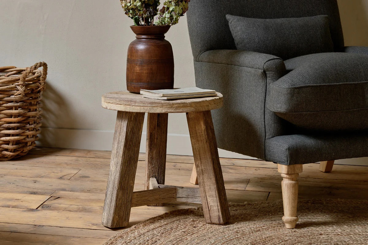 NKUKU - Ibo Reclaimed Wood Round Side Table - Natural