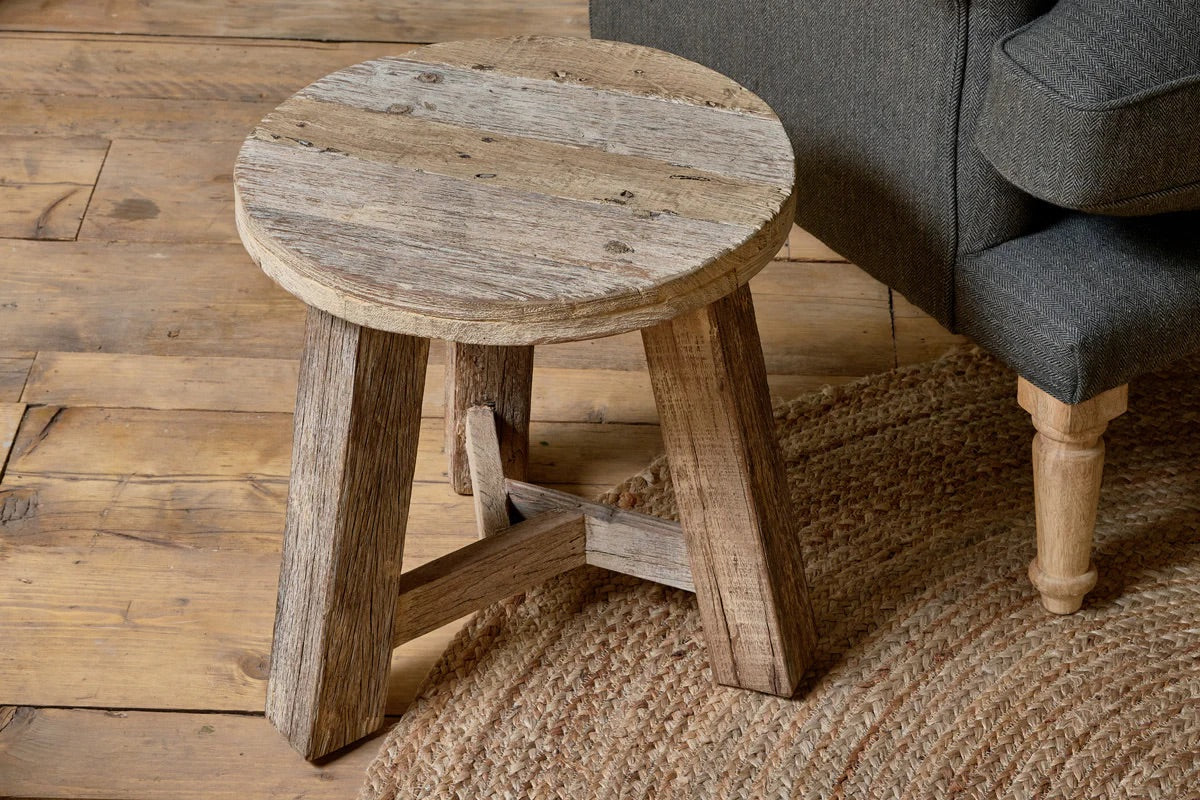 NKUKU - Ibo Reclaimed Wood Round Side Table - Natural