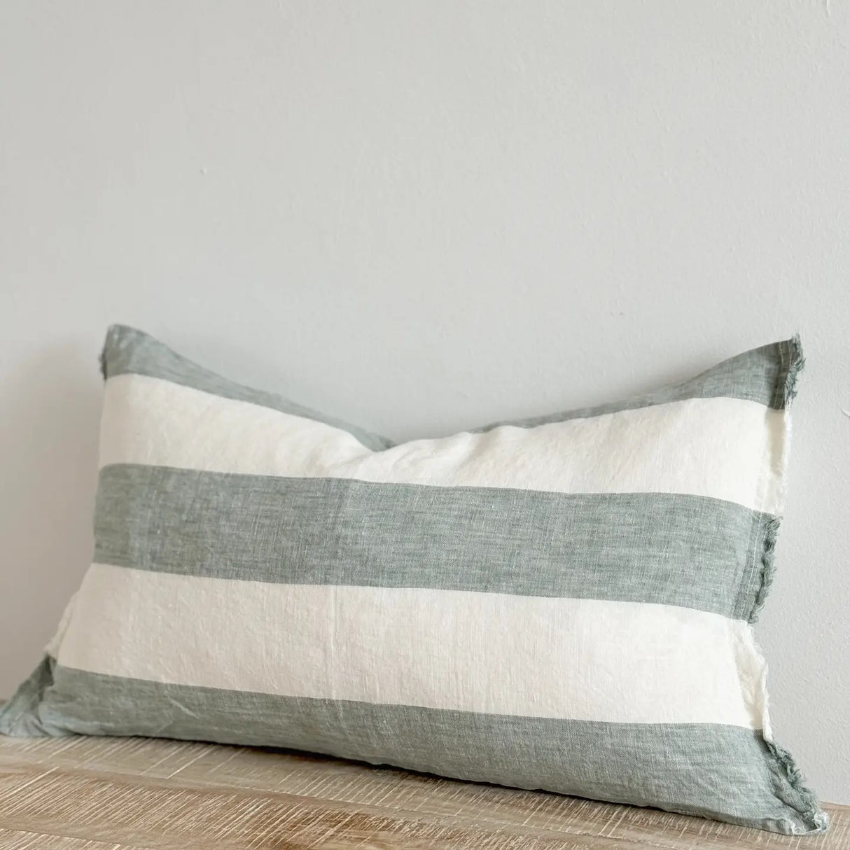 Esmee Linen Cushion  50×30cm – Wide Teal Stripe