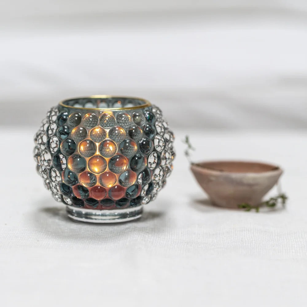 Bubble Glass Votive Powder Blue Medium