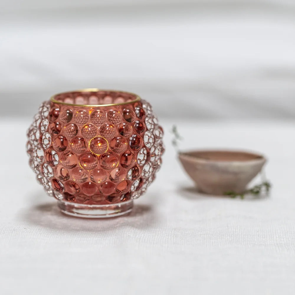 Bubble Glass Votive Dusky Rose Medium