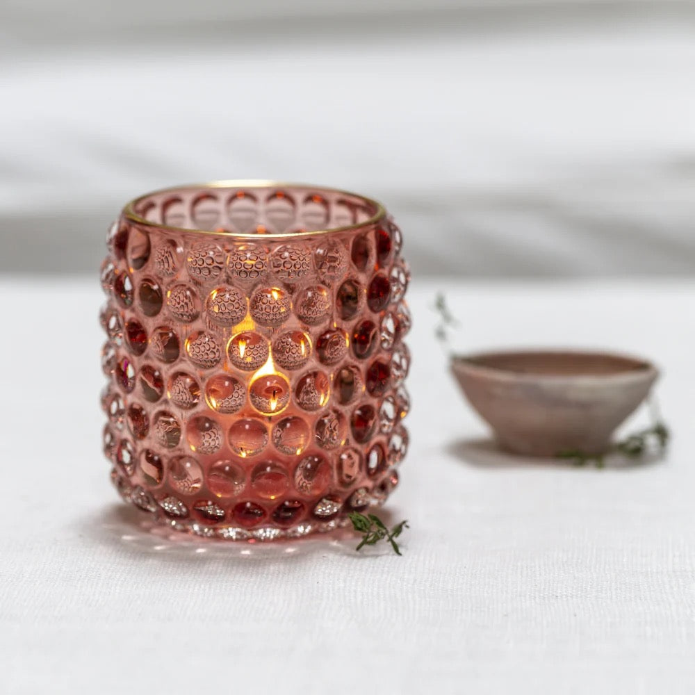 Bubble Glass Votive Dusky Rose Tall