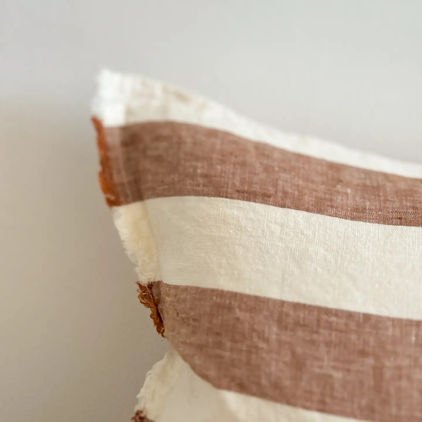 Esmee Frayed Edge Linen Cushion – Rust Wide Stripe